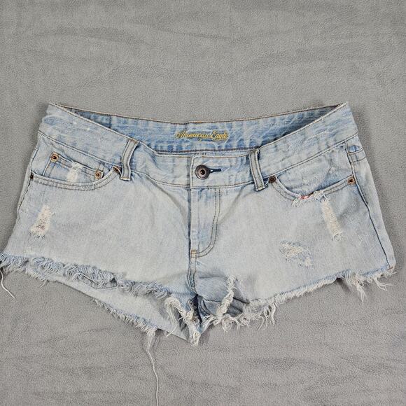 Vtg American Eagle Shorts Womens 8 Distressed Denim Micro Mini Y2K Low Rise - Picture 1 of 12